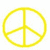 Yellow peace symbol, pink double heart outline, black smiley face, and text collage with 'Peace', 'Love', 'Happiness' on white background.