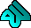 Four identical pixelated teal arrow icons arranged in a 2x2 contact sheet with black outlines on gray background.