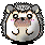 Pixelated hedgehog character with gray spines, white face, and pink cheeks in nine positions showing varied expressions and red question marks