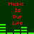 Red text "Music Is Our Life" appears twice on a dark green background with green audio equalizer bars that change height across frames.