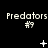 Pixelated text 'Predators #9' repeated three times per on black background with animated white symbols changing across frames