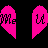 A sequence of pink heart-shaped icons with pixelated text and partial designs on black background, transitioning from fragmented 'LOVE' to solid hearts.