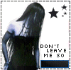 A static image of a woman with long black hair in a white and black dress, standing against a white background with stars.