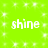 Bright green background with white pixelated text 'shine' repeated four times in a pattern, surrounded by scattered white sparkles