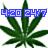 Two side-by-side pixelated images of a green cannabis leaf with blue and black text overlays showing '4:20 24/7' on white backgrounds.