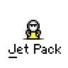 A 4x4 contact sheet of a pixel art animated jet pack icon showing sequential frames from an animation sequence with visible motion and transparency effects.