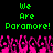 Green pixelated text reads "We Are Paramore!" twice on a black background above a pink pixelated crowd with raised hands.