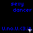 Blue pixelated text 'sexy dancer' and 'U.no.U.<3.it.' repeated across a black background with white cursor-like symbols.