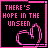 Five colored display text phrases above a purple heart outline, with animated starbursts and particle effects in lower