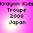 Pixelated text on a pink gradient background with four identical showing 'Krayon Kids Troupe 2008 Japan' in black font