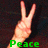 A hand making a peace sign with green text reading 'Peace Out' and 'Girlscout' on a dark background.