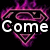 A pixelated icon with a purple flame border around a black shield shape containing an 'S' symbol, displaying text that changes across frames.