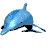 Blue dolphin icon in multiple poses showing head and body from side view, transitioning through different angles with visible black eye and mouth details.