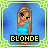 Pixel art contact sheet of three identical blonde female character icons with blue dresses and colored borders, each displaying the word "BLONDE" in contrasting text colors.
