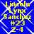 Yellow text on blue background with white geometric pattern, displaying four identical of name and number information