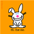Pixelated cartoon bunny icon with orange background on left and green text logo on right, displayed as a contact sheet of two frames.