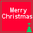 Red square icon with green dotted border displaying "Merry Christmas" text and two distinct tree positions across frames.