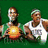Six distinct Celtics-themed buddy icons arranged in a , featuring players in green and white jerseys with visible numbers and the team logo