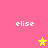 Pink background with four white 'elise' text labels and two yellow/orange star icons in a