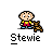 A contact sheet of 10 pixel art frames featuring Stewie Griffin from Family Guy, each with distinct speech bubbles and expressions against a gray background.