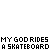 Pixelated character with light brown hair and yellow face rides a skateboard, performing various poses