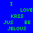 Blue background with green pixelated text reading "I LOVE KRIS JUS BE JELOUS" in four lines, displayed across two side-by-side