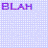 Pixelated text displays 'BLAH' in purple and black, with 'LESS TALK, MORE action!' in black and pink on a light blue background
