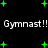 Black background with green plus signs scattered throughout, two lines of white text reading "Gymnast!! Gymnast!!" repeated twice.