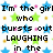Pixelated text reads "I'm the girldead silence who because of bursts out something LAUGHING that happened in the yesterday" with blue, green, and pink stars on white background.