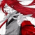 Anime-style character with long flowing red hair, gray outfit, and red accents, shown in a dynamic pose with flowing hair against a white background.