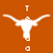 White silhouette of a longhorn bull on orange background with white text characters above and below the figure.