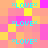 Pixelated of pastel orange, pink, and yellow squares with cyan "*LOVE*" text repeated across the surface