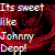 Pixelated static image with colorful text over a dark red background featuring a faint silhouette of a person's face.
