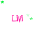 Pink 'LM' text with green and light-green stars scattered across a white background, showing animation changes in star positions.