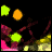 Animated pixel art icon with glowing text changing across frames over a dark background featuring pink, yellow, and green elements.