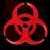 Red biohazard symbol on dark background with green text 'Original Icons .com' on right side.