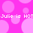Pixelated pink background with light pink circles and repeated text "Julie is HOT" in white pixel font.