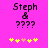 Pixelated text "Steph & ???" on bright pink background with yellow and peach star icons below, two identical frames side-by-side.