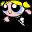Three pixelated cartoon characters with large eyes and distinct hairstyles appear in a against black and gray backgrounds