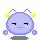 Pixelated blue circular character with yellow antennae, pink cheeks, and orange mouth in four variations showing subtle facial expression changes.
