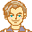 Pixel art avatar of a person with light brown hair, blue eyes, and pink cheeks, wearing a purple and white shirt, with a pink heart in the top-right corner.
