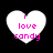 Four white heart-shaped icons with pink text 'i love candy' on black background, each showing slight variations in pixelation and text alignment.