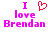 Two side-by-side pixelated text displays: left shows 'I' above a red heart symbol, then 'love Brendan'; right omits the heart.