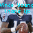 Pixelated image of a person in dark blue sports uniform with white accents, holding a football, overlaid with cyan text reading "Vince Young Titans Qb".