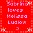 Red background with white dotted border and star motifs, displaying repeated text 'Sabrina loves Melissa Ludlow :)' in light purple pixelated font across four identical quadrants.