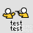 Two yellow-shirted figures with white circular heads face each other, one holding a black object toward the other's head against a light gray background.