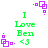 Green text reads 'I Love Ben' with a green heart symbol, surrounded by purple square-shaped icons with dots and lines on a white background.