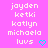 Pixelated text list on bright pink background with cyan heart symbol, two identical side-by-side layouts.