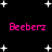 Black background with white star shapes and four instances of pink text reading 'Beeberz' in pixelated font.