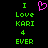 Green pixelated text reads "I Love KARI 4 EVER" with a pink heart symbol above the word "Love" on black background.